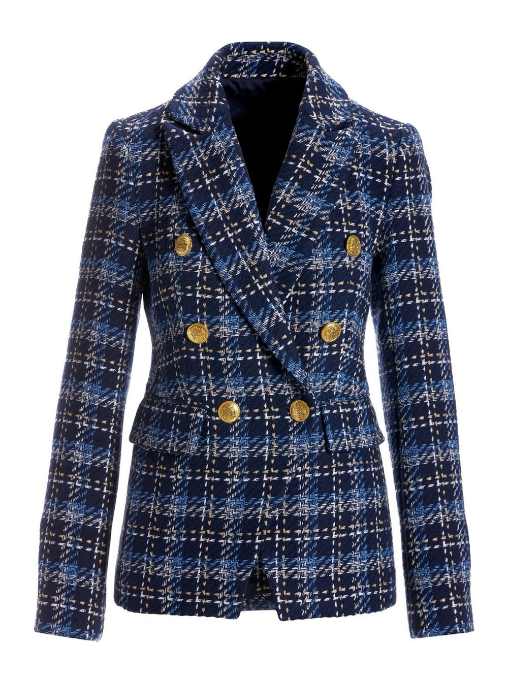 Boston Proper Navy & Light Blue Plaid Double-Breasted Blazer
